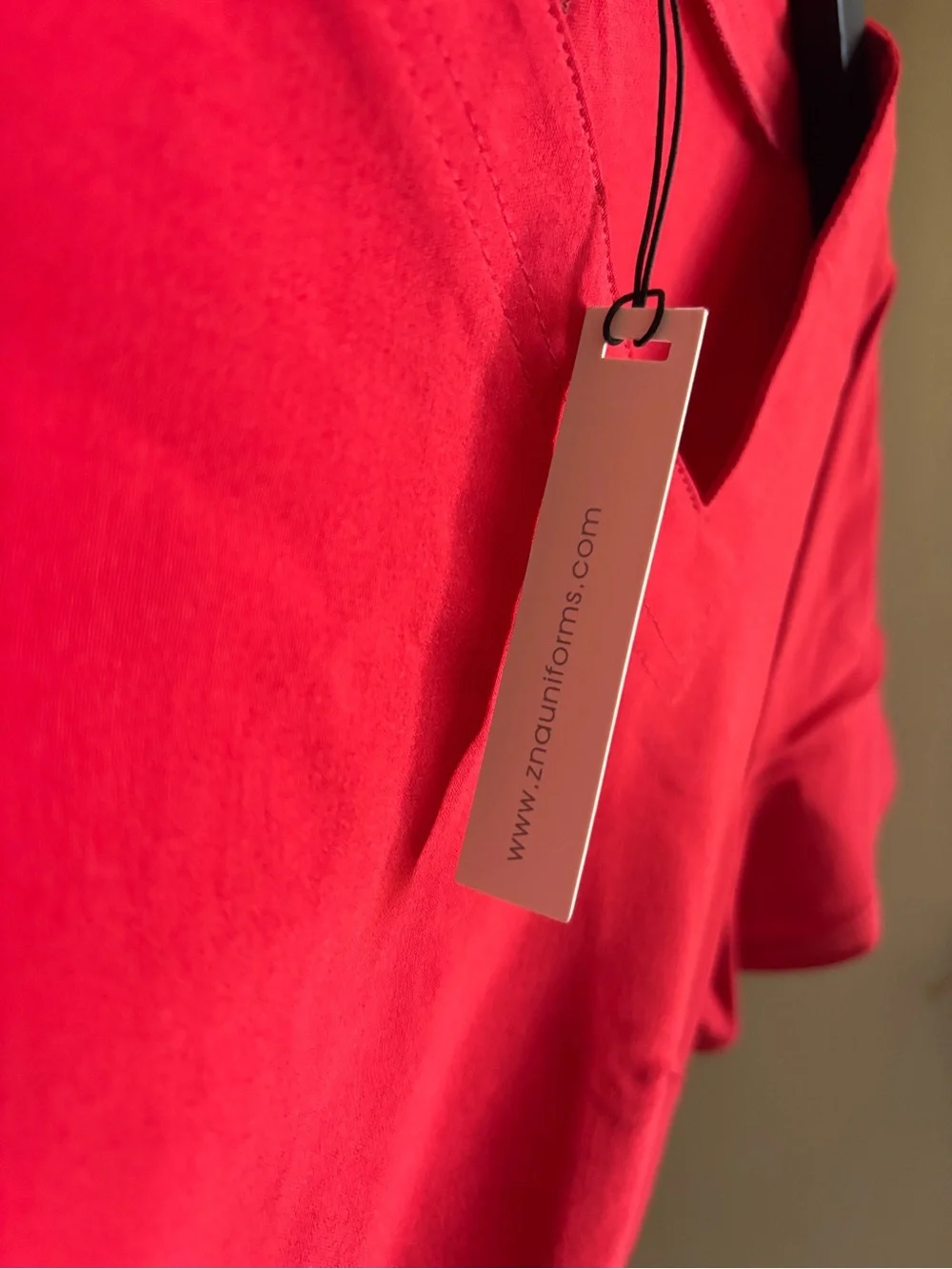 NWT ZNA Uniforms Red Asymmetrical Neck Stretch Scrub Top Women’s Size 10 - Picture 8 of 10